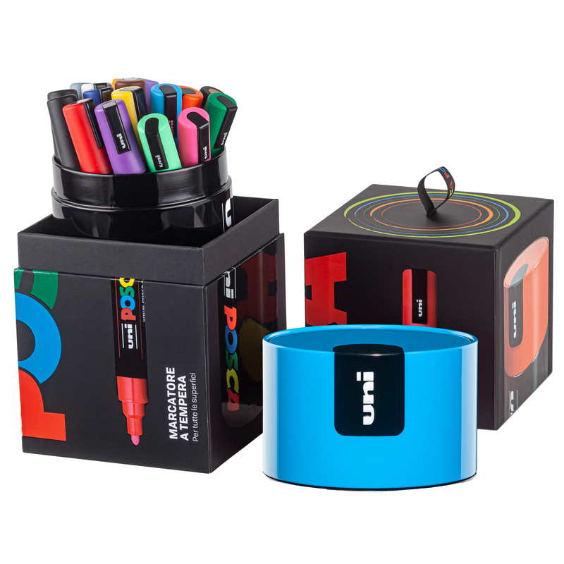 Gift Box c/cop. blu 18 Uni Posca PC5M p. media col.ass. UNI