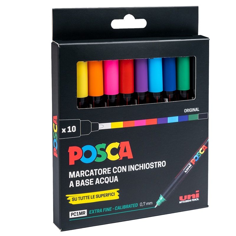 Astuccio 10 marcatore Uni Posca Pen PC1M p. extra fine 0.7mm col.ass. UNI