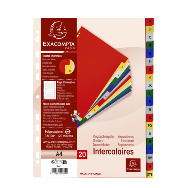Separatore alfabetico A-Z a 20 TACCHE PPL colorato A4 94E Exacompta