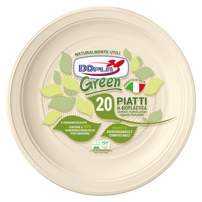 20 Piatti piani D220mm BIO Mater-bi DOpla Green art. 40033