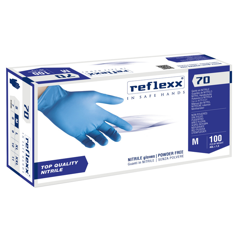 Conf 100 Guanti In Nitrile R70 tg M Senza Polvere azzurro Reflexx