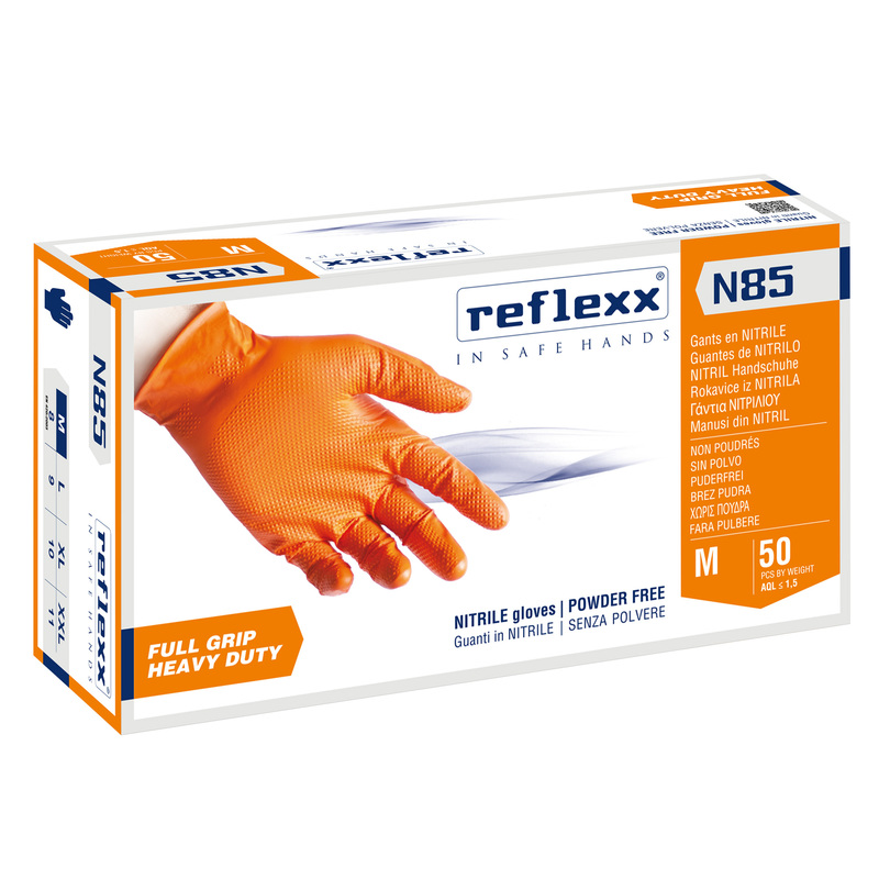 Conf 50 Guanti In Nitrile N85 arancione tg M ultra resistenti Reflexx