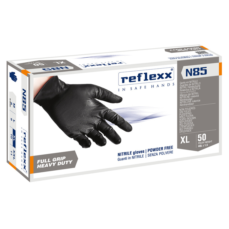 Conf 50 Guanti In Nitrile N85B nero tg XL ultra resistenti Reflexx