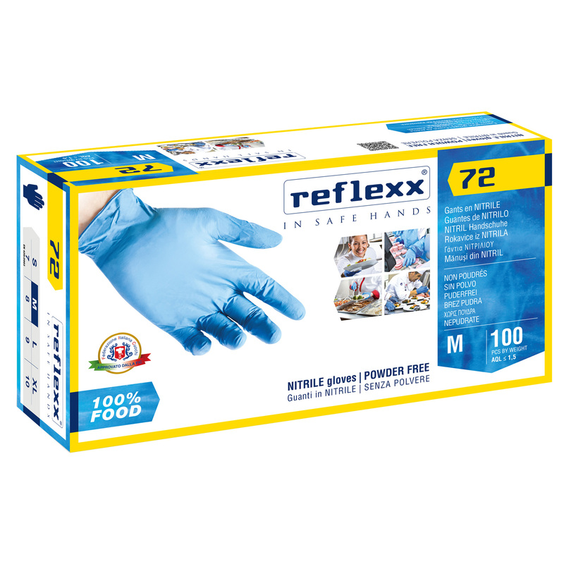Conf 100 Guanti In Nitrile R72 taglia M azzurri foodline Reflexx