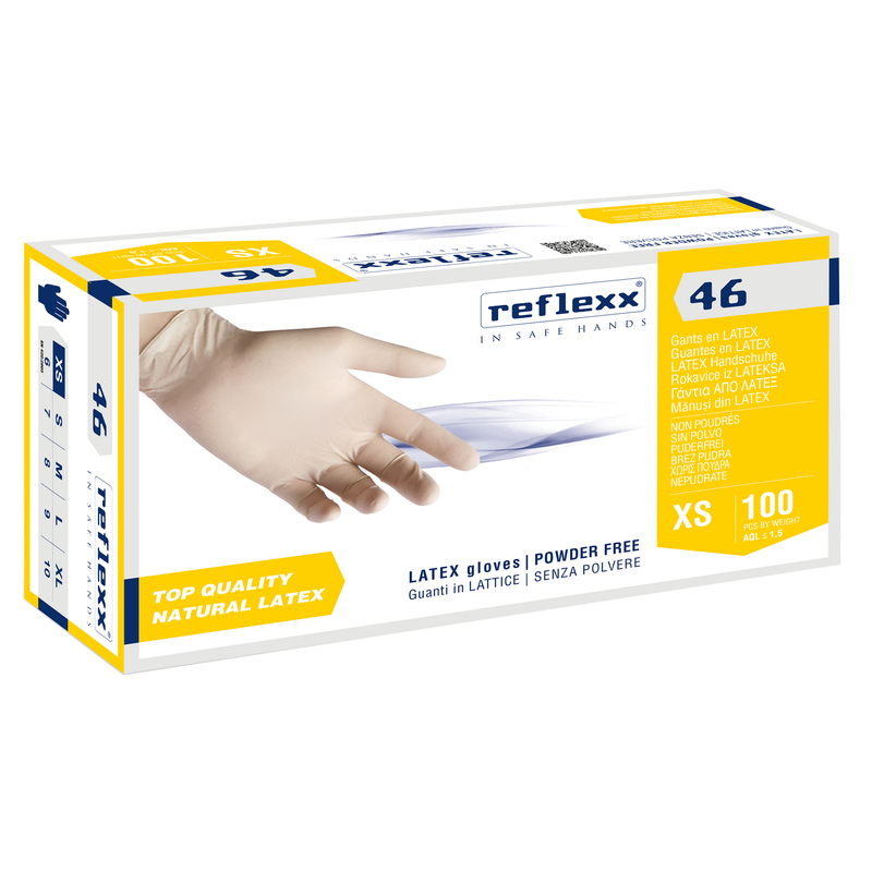 Conf 100 Guanti In lattice s/polvere R46 taglia XS bianchi Reflexx