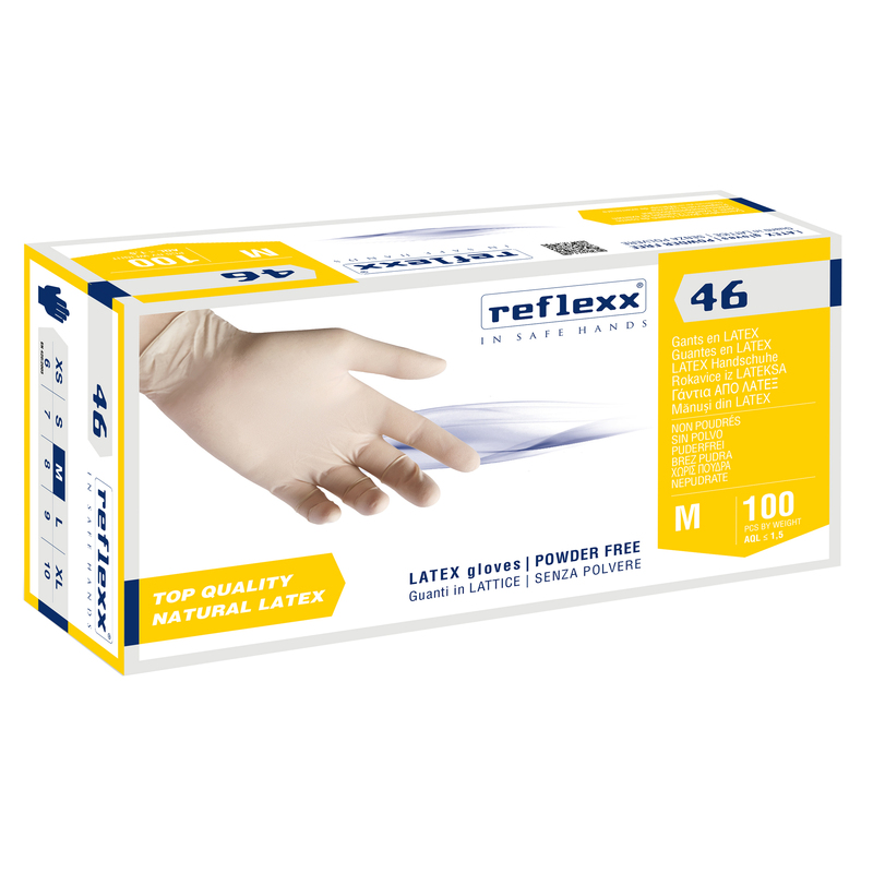 Conf 100 Guanti In lattice s/polvere R46 taglia M bianchi Reflexx