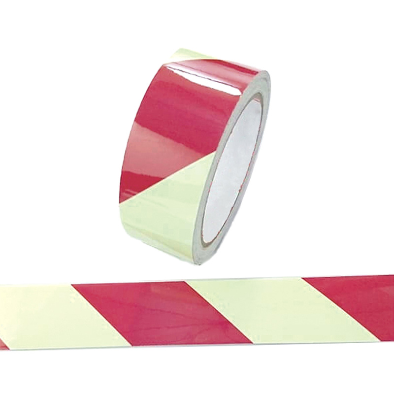 Nastro fotoluminescente adesivo 4cmx10mt colore giallo a strisce rosse