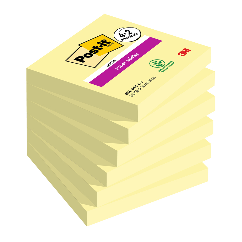 Value pack 4+2 Post-itR Super Sticky, Giallo Canary, 76x76 mm 90 fogl/blocco