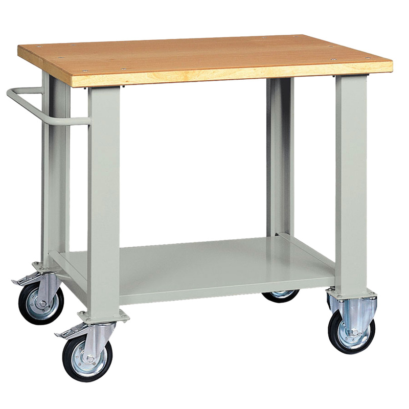 Banco da lavoro con ruote 100x75x90cm grigio/legno