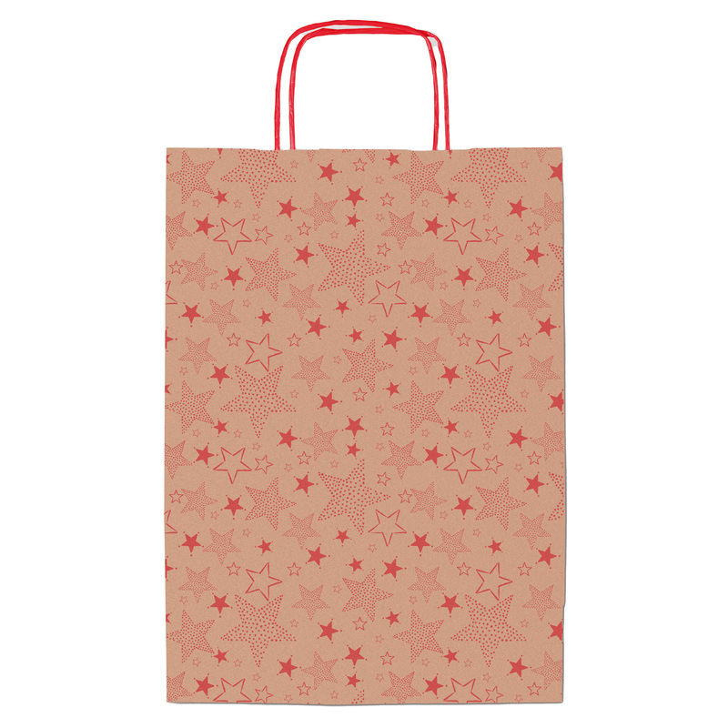 Shopper natale stelline rosse 26x12x36cm Sadoch