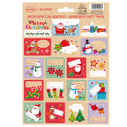 Foglio 18 segnapacchi adesivi c/stampa in oro motivi natale Sadoch