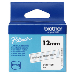 Brother Nastro BTAG135  da 12MM bianco su trasparente - lunghezza 4 m