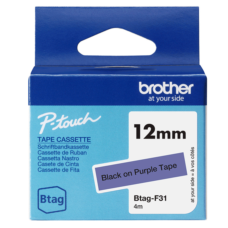 Brother Nastro BTAGF31  da 12MM nero su viola - lunghezza 4 m