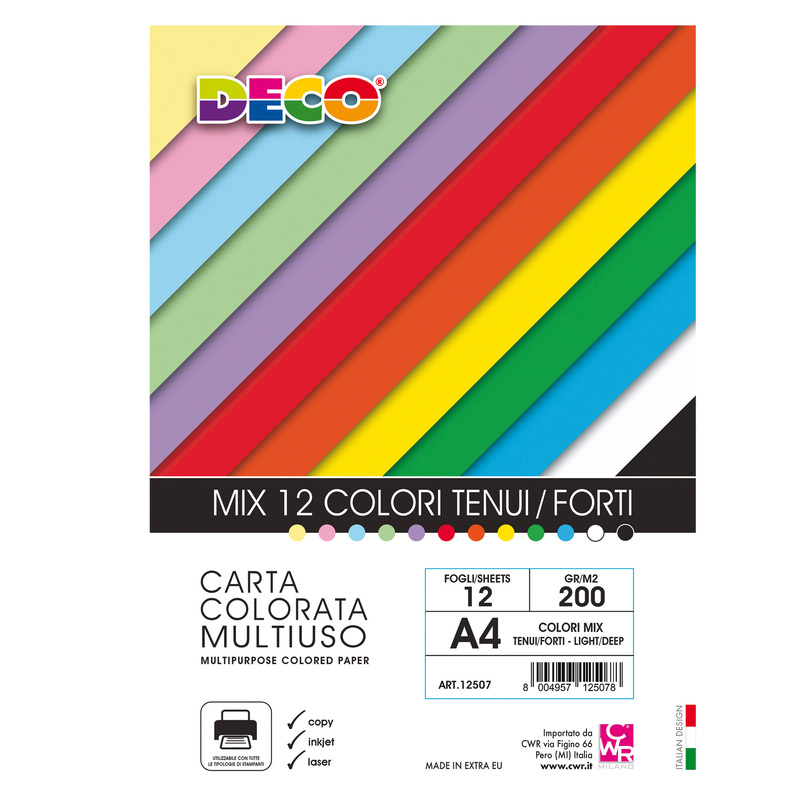 Busta 12fg Deco carta 200gr A4 colori assortiti Deco