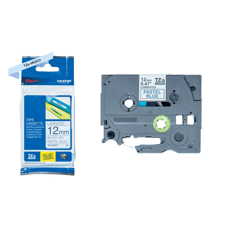 Nastro Brother Laminato pastello da 12 mm scritta nera su fondo blu (4m)