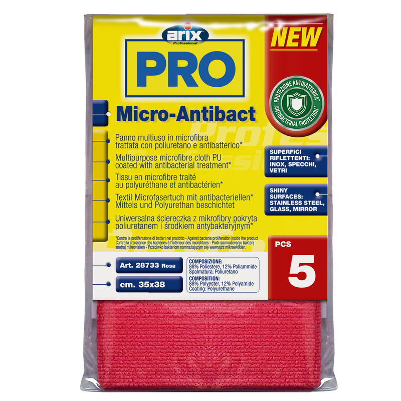 Conf 5 Panni multiuso Micro-Antibact 35x38cm rosa Arix