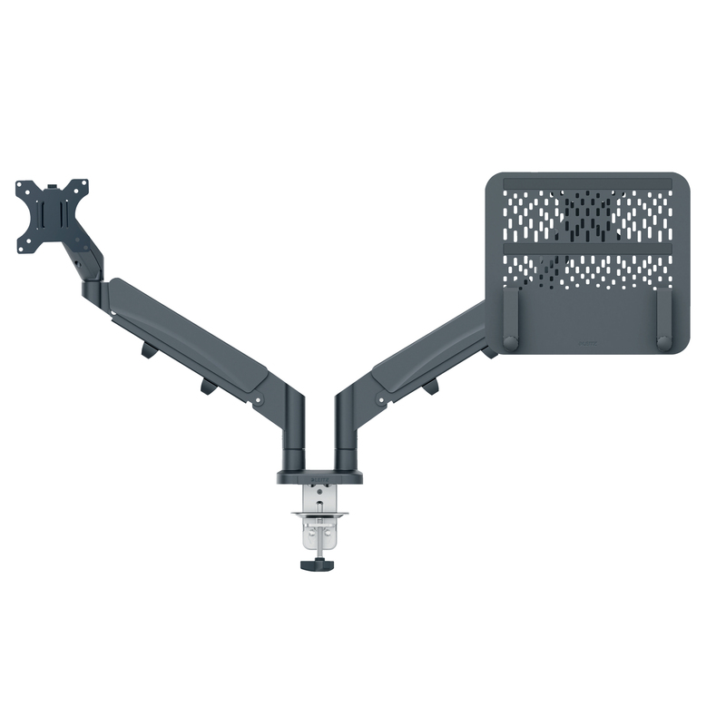 Braccio per doppio monitor  laptop salvaspazio grigio scuro Leitz