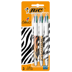 Blister 3pz penna sfera a scatto 4 Colori  Animalier 1.0mm BICR