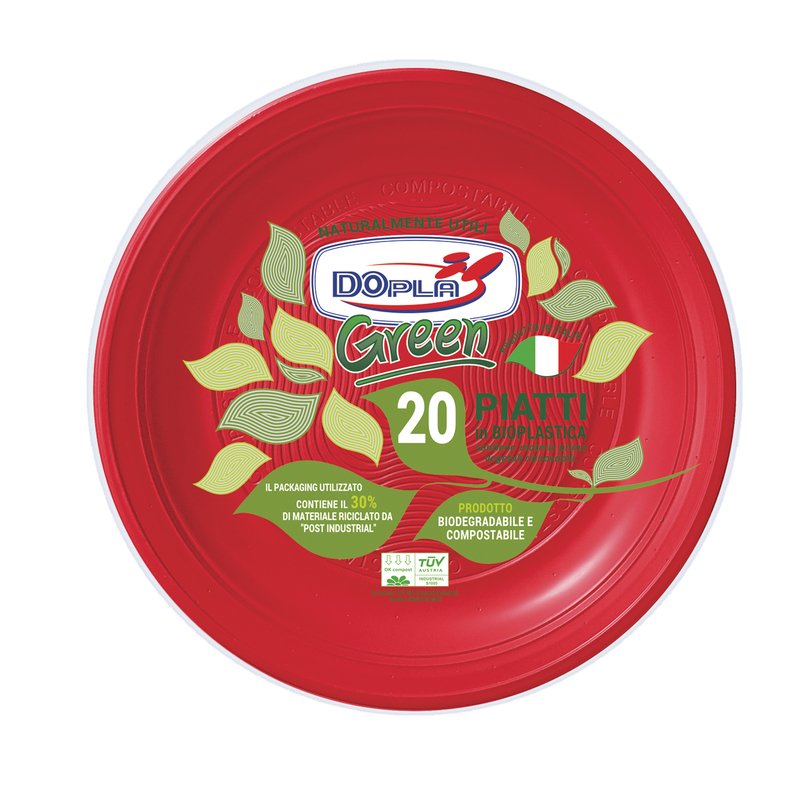 Conf 20 Piatti frutta compostabili D 17cm rosso Dopla