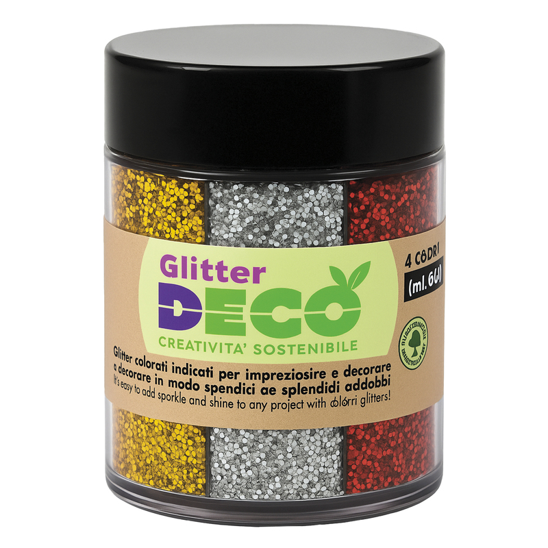 Glitter Bio grana fine dispenser 60ml 4 colori assortiti Deco