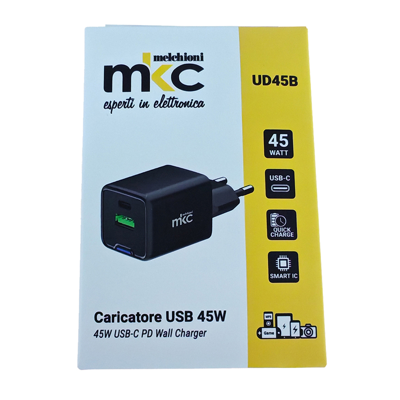 Caricatore USB 45W 1 USB-C+ 1 USB-A Nero -Mkc