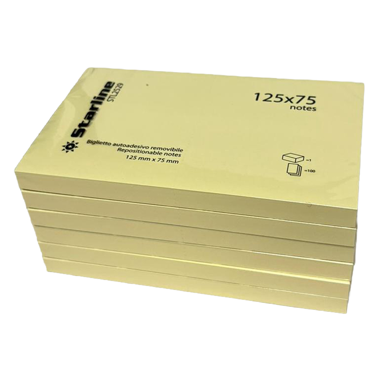 BLOCCHETTO BIGLIETTI ADESIVI GIALLO 75X125mm 100fg 70gr Starline