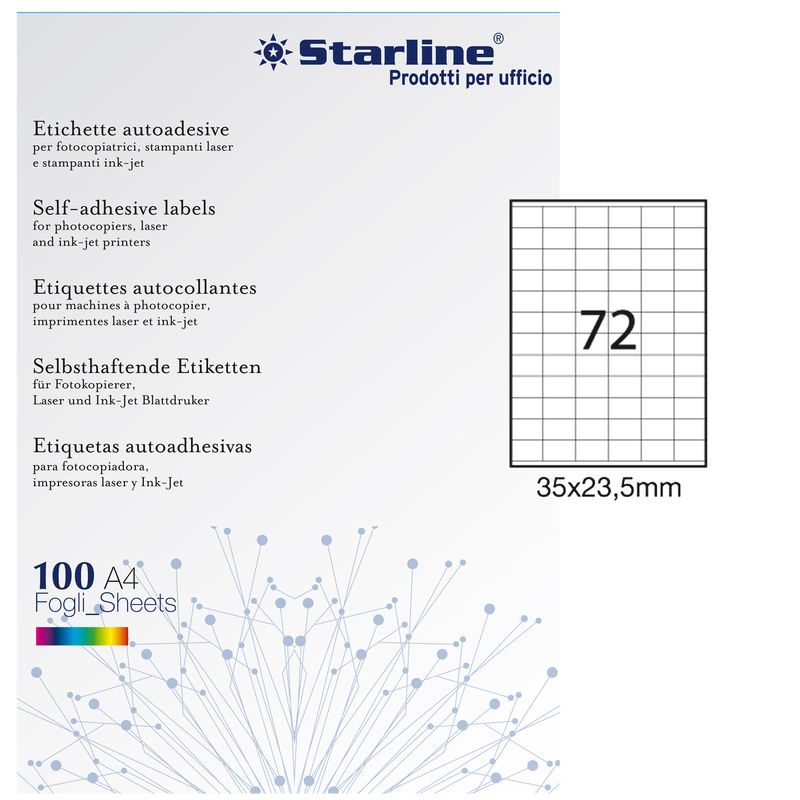 Etichetta adesiva bianca 100fg A4 35x23,5mm (72et/fg) STARLINE