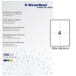 Etichetta adesiva bianca 100fg A4 105x148,5mm (4et/fg) STARLINE