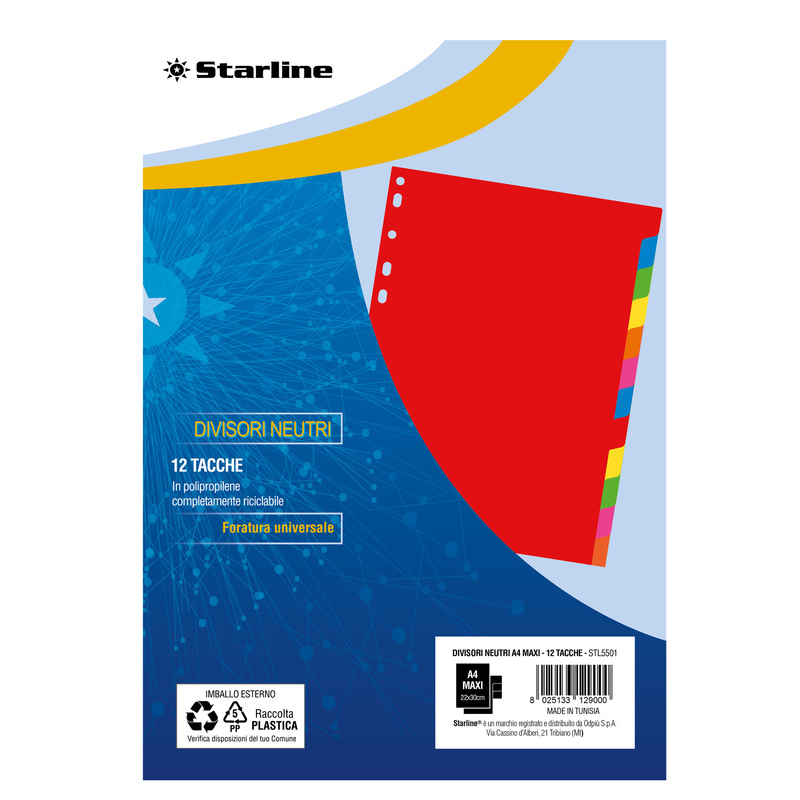 Divisori neutri in PP 12 tacche f.to A4 MAXI 22x30cm Starline