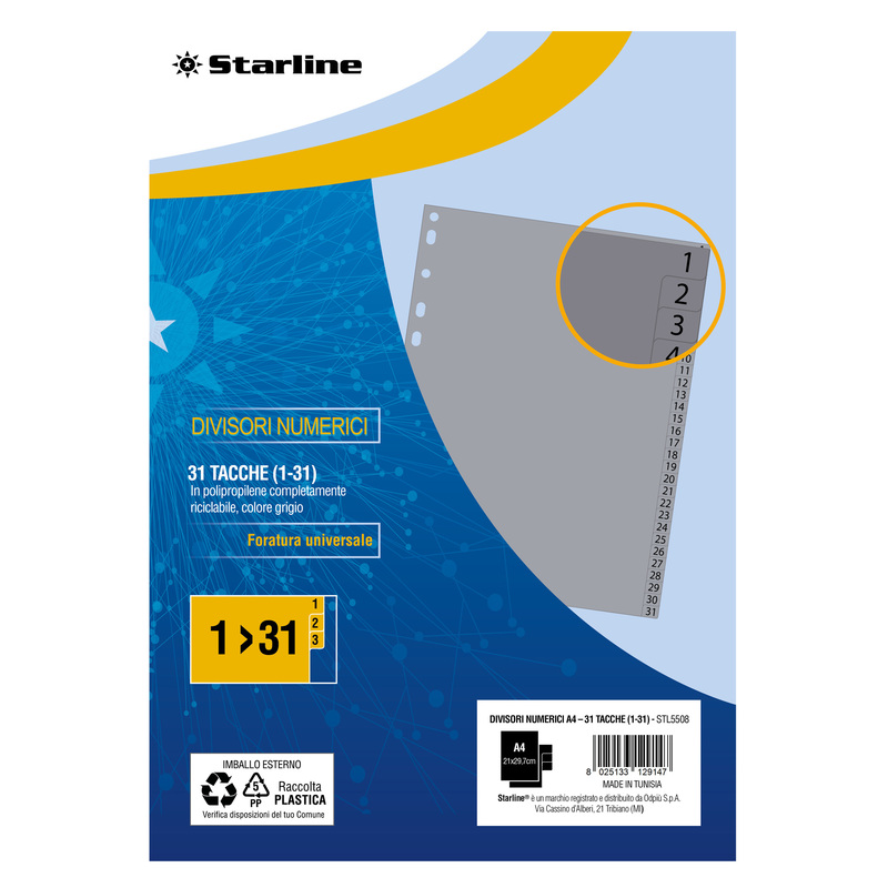 Divisori numerici (1-31) in PP 31 tacche F.to A4 21x29