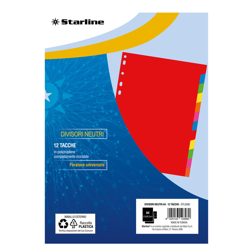 Divisori neutri in PP 12 tacche f.to A4 21x29,7cm Starline