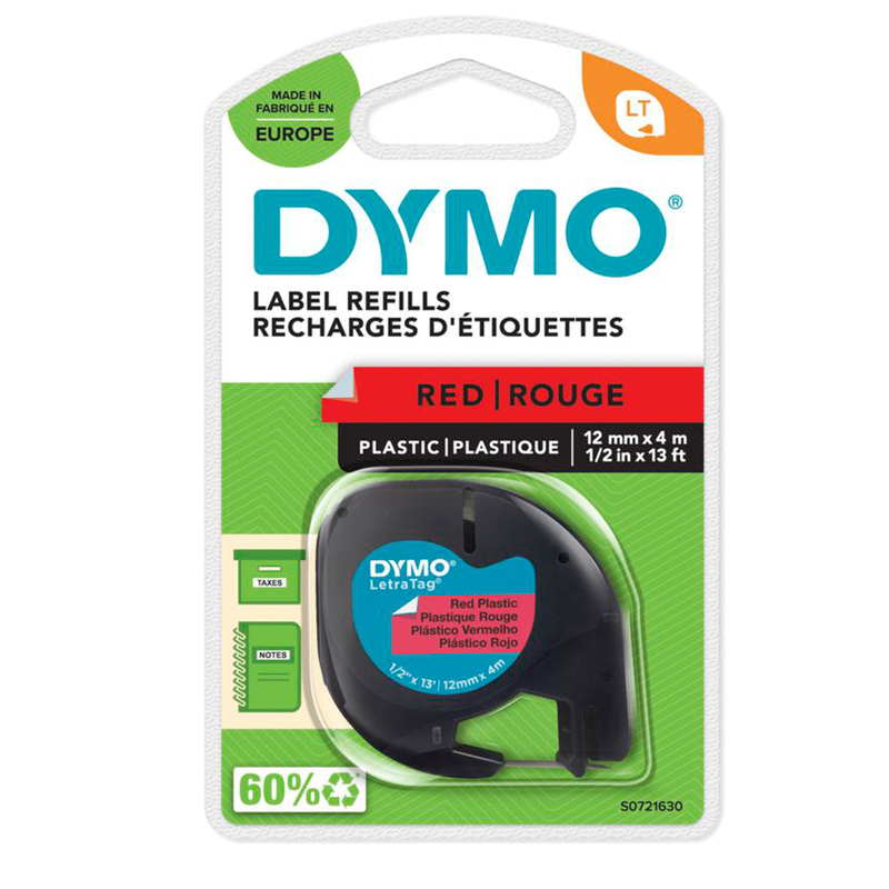 NASTRO IN PLASTICA DYMO LETRATAG 12MMX4M ROSSO 912030