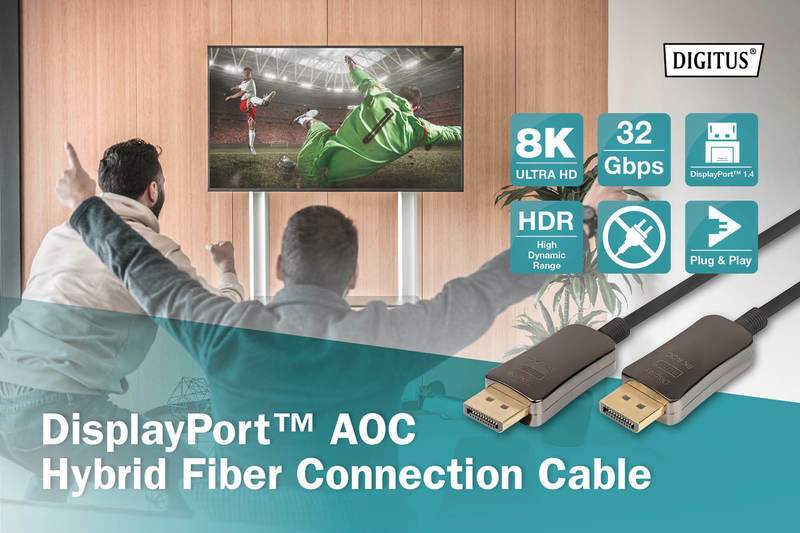DIGITUS Cavo in fibra ottica ibrido DisplayPort ™ AOC, UHD 8K, 20 m