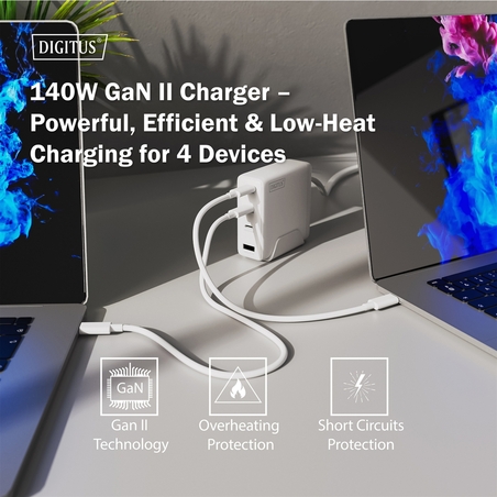 Caricatore USB GaN 140W, 3x USB-C, 1x USB-A