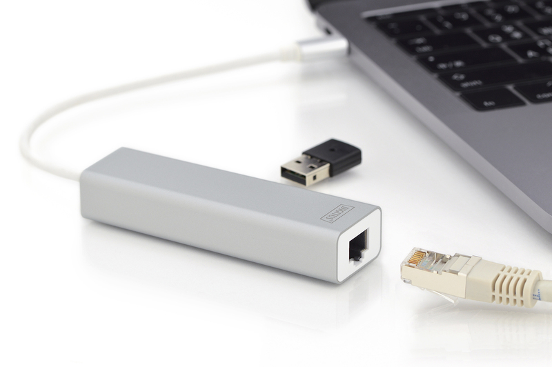 HUB DIGITUS CONNETTORE TIPO C CON 3 PORTE USB 3.0 + PORTA RETE GIGABIT
