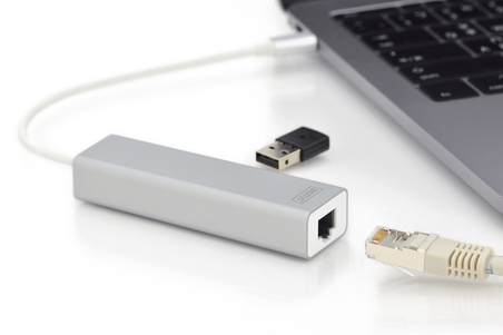 HUB DIGITUS CONNETTORE TIPO C CON 3 PORTE USB 3.0 + PORTA RETE GIGABIT