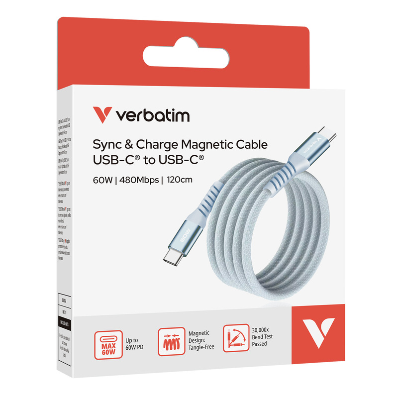 Verbatim Cavo Magnetico Sync  Charge USB-C to USB-C 60W  120 cm_Blu
