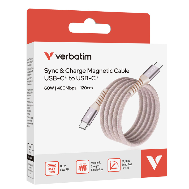 Verbatim Cavo Magnetico Sync Charge USB-C to USB-C 60W  120 cm_Rosa