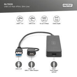 DIGITUS Hub USB 3.0, 4 porte, Slim Line
