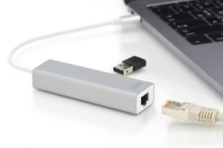 HUB DIGITUS CONNETTORE TIPO C CON 3 PORTE USB 3.0 + PORTA RETE GIGABIT