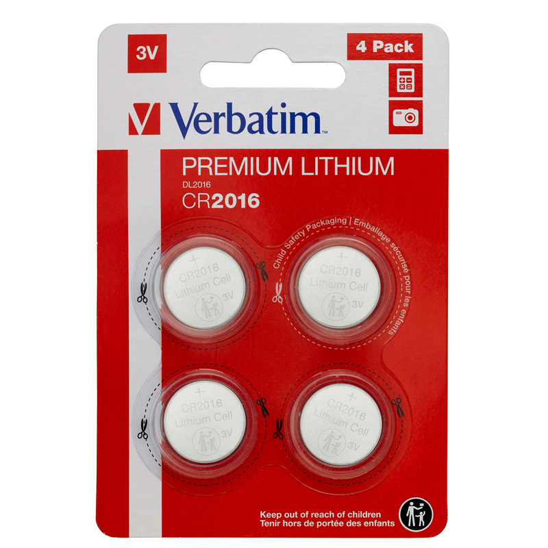 BLISTER 4 MICROPILE A PASTIGLIA CR2016 LITIO 3V VERBATIM
