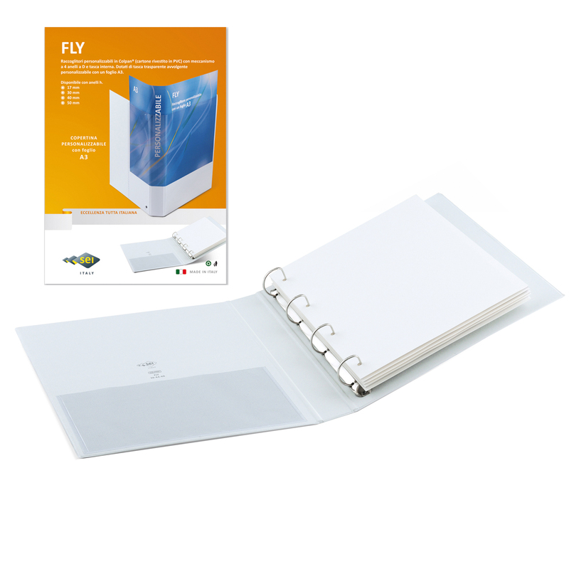 Raccoglitore FLY 50 A4 4D 22x30cm personalizzabile bianco SEI ROTA