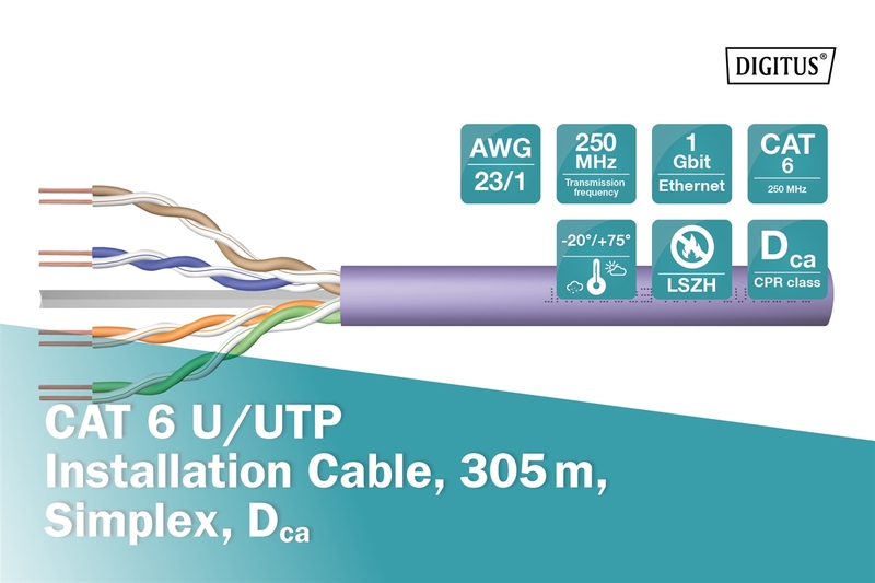 Cavo di installazione a doppino intrecciato U-UTP CAT 6,305 mt.Colore: viola