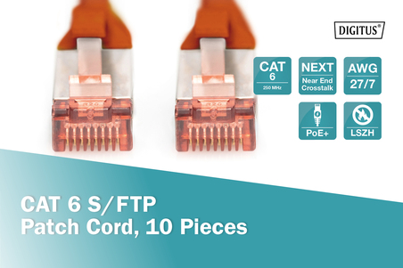 CONFEZIONE 10 CAVI CAT 6 SCHERMATI S/FTP MT 0,5 COLORE ROSSO DIGITUS