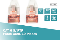 CONFEZIONE 10 CAVI CAT 6 SCHERMATI S/FTP MT 0,5 COLORE BIANCO DIGITUS