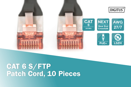 CONFEZIONE 10 CAVI CAT 6 SCHERMATI S/FTP MT 2 COLORE NERO DIGITUS