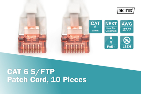CONFEZIONE 10 CAVI CAT 6 SCHERMATI S/FTP MT 3 COLORE GRIGIO DIGITUS