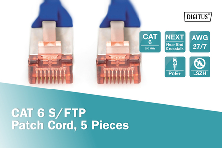 CONFEZIONE 5 CAVI CAT 6 SCHERMATI S/FTP MT 10 COLORE BLU DIGITUS