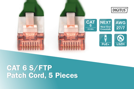CONFEZIONE 5 CAVI CAT 6 SCHERMATI S/FTP MT 10 COLORE VERDE DIGITUS