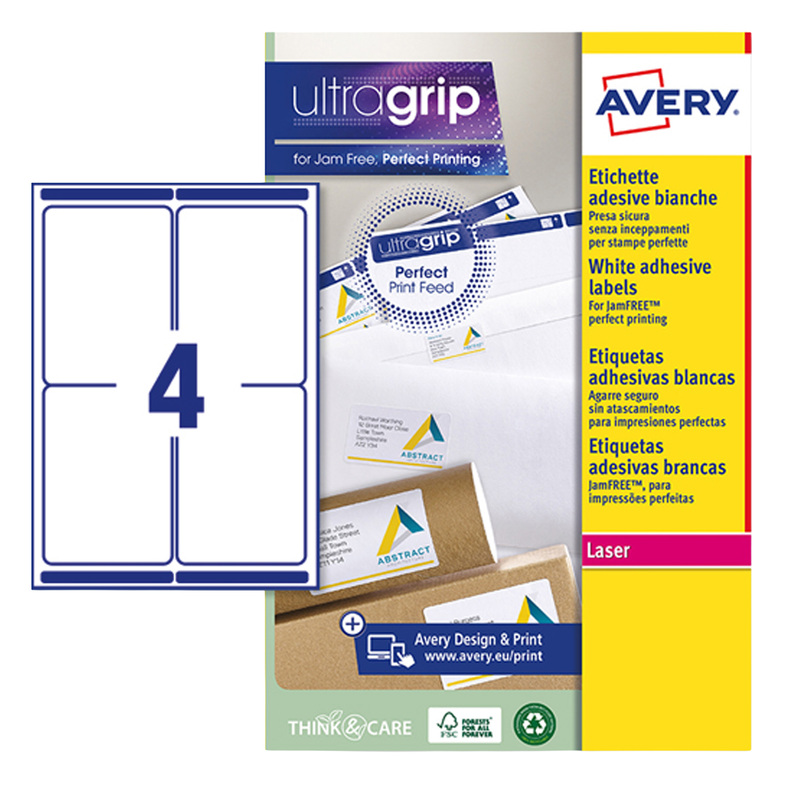 Etichetta adesiva L7169 bianca 15fg A4 99,1x139mm (4et/fg) Avery